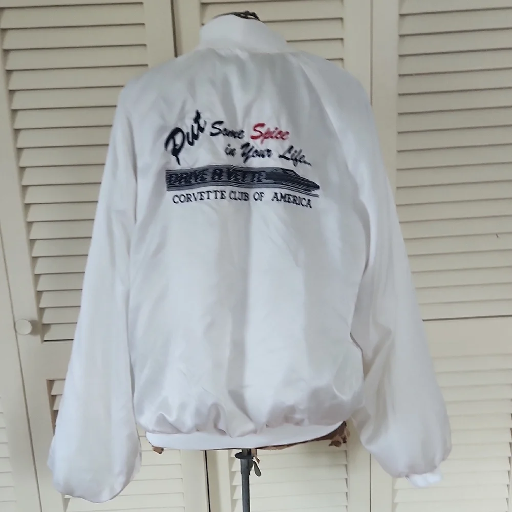 Vintage Satin 80/90s Corvette Club Of America White Satin Bomber Jacket - Picture 9 of 12